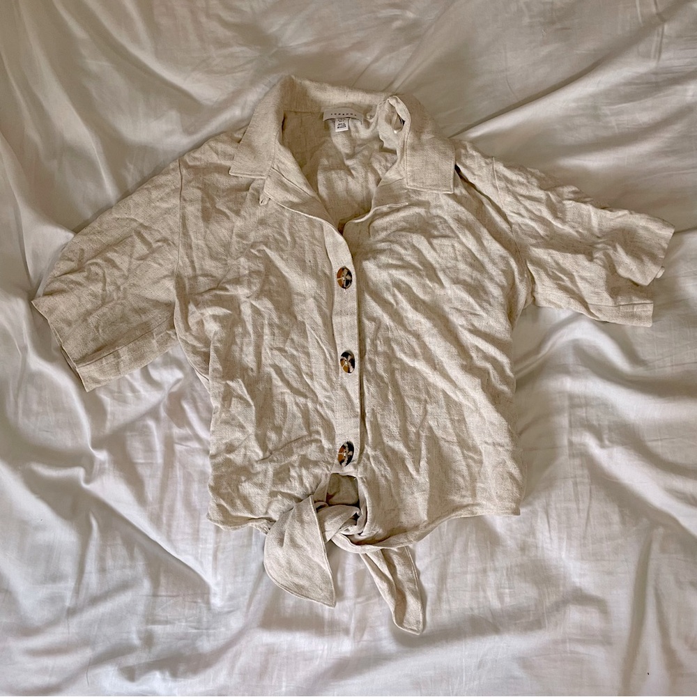 TOPSHOP LINEN TIE FRONT SHORT SLEEVE TOP
